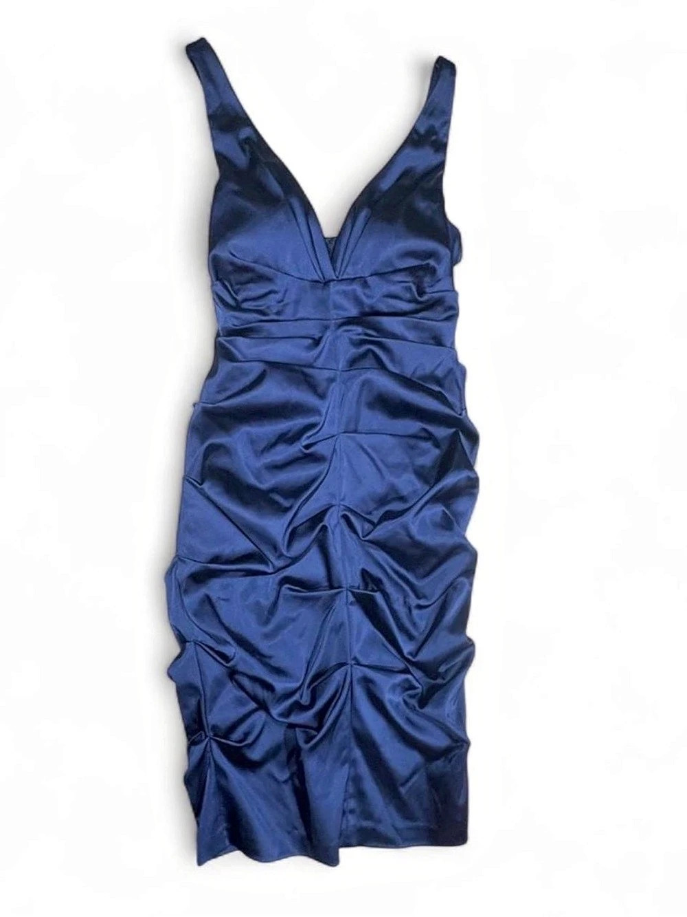Y2K 90s XSCAPE by Joanna Chen Navy Satin Formal Homecoming Dress